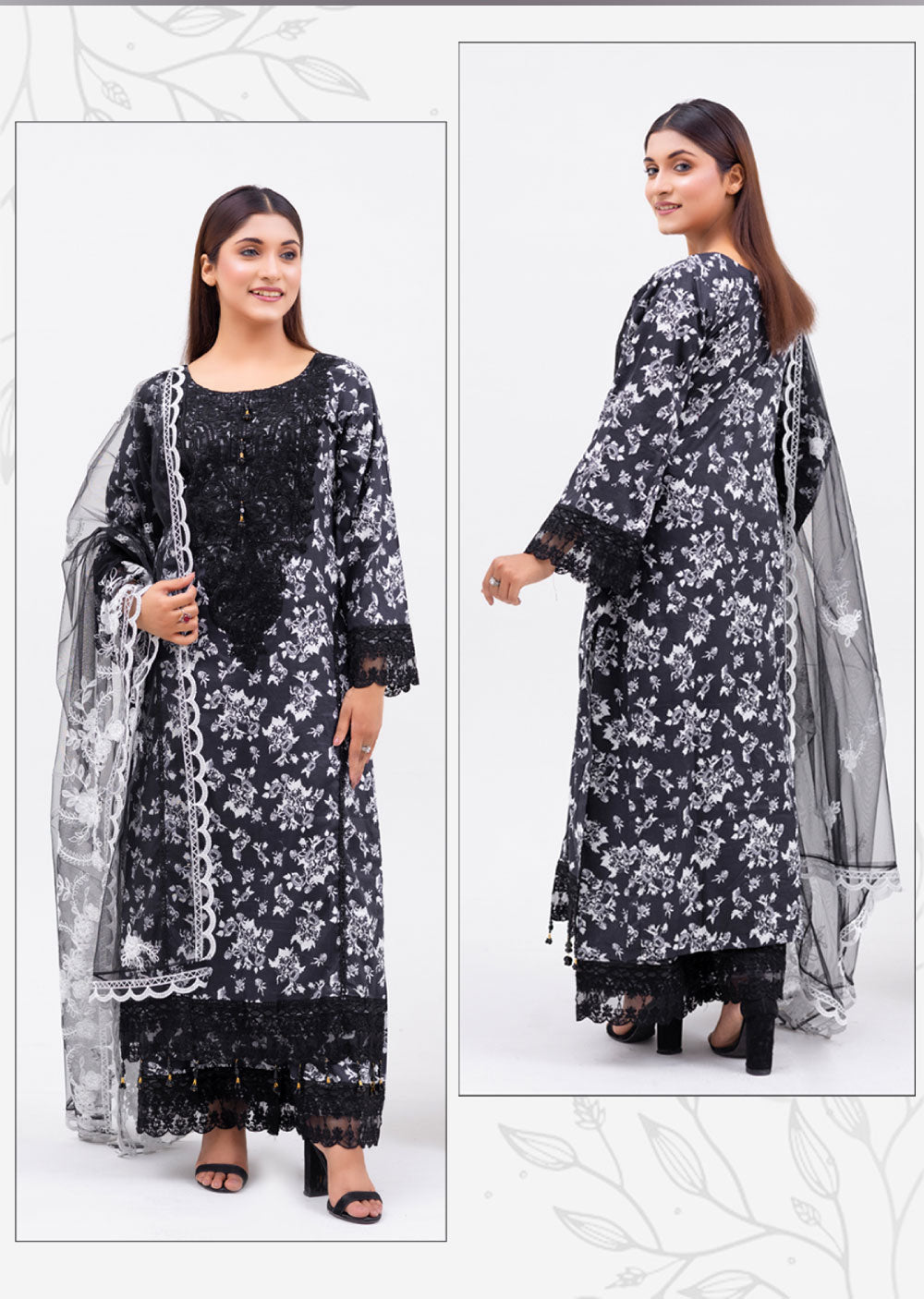 RGZ4012 Readymade Black/White Pearl Lawn Suit - Memsaab Online