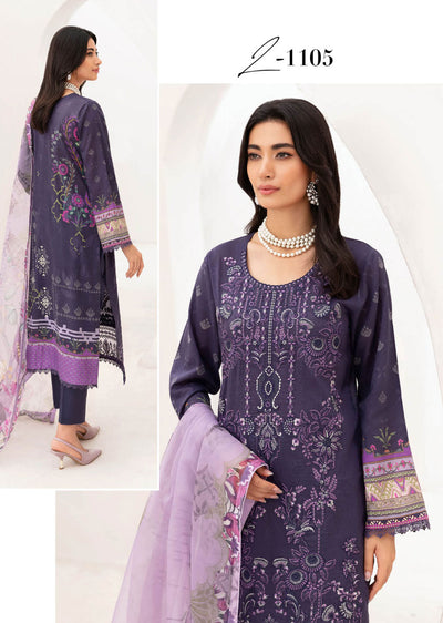 Z-1105 - Unstitched - Ramsha Mashaal Luxury Lawn Vol 11 2024 - Memsaab Online