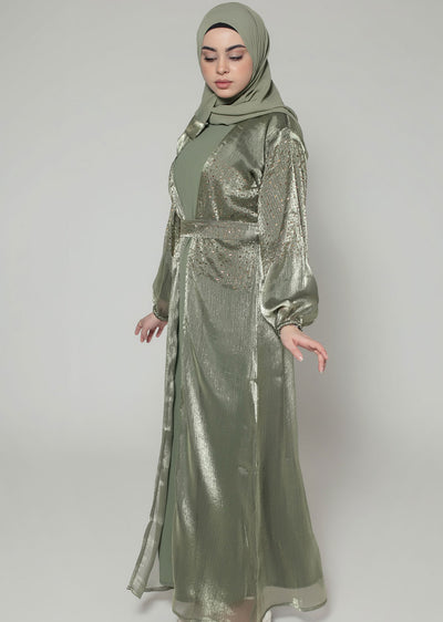 DSL-01 Fatima - Mint Jacket Style Abaya Set - Memsaab Online