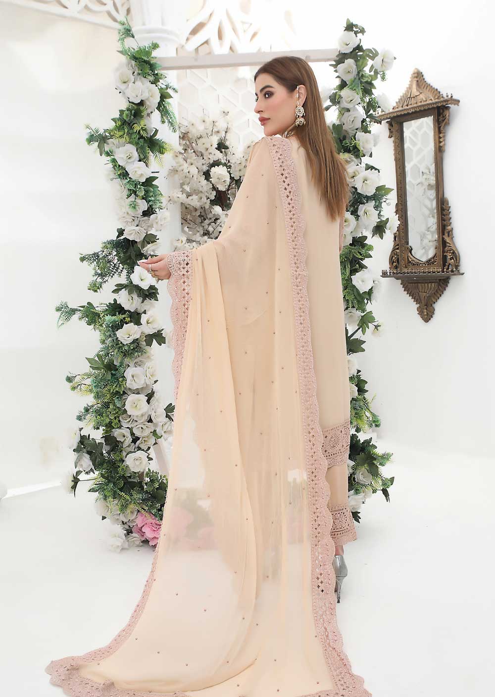 PS1168 Readymade Peach Chiffon Suit - Memsaab Online