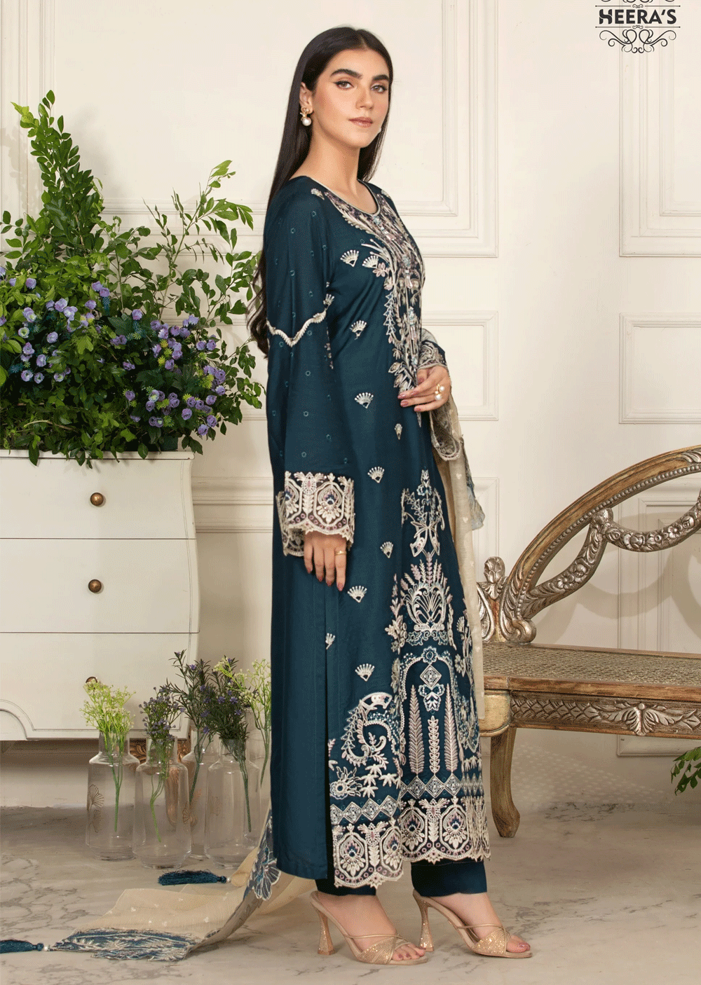 HSS-164 - Readymade - Aura Zink Majestic Embroidery suit by Heeras - Memsaab Online