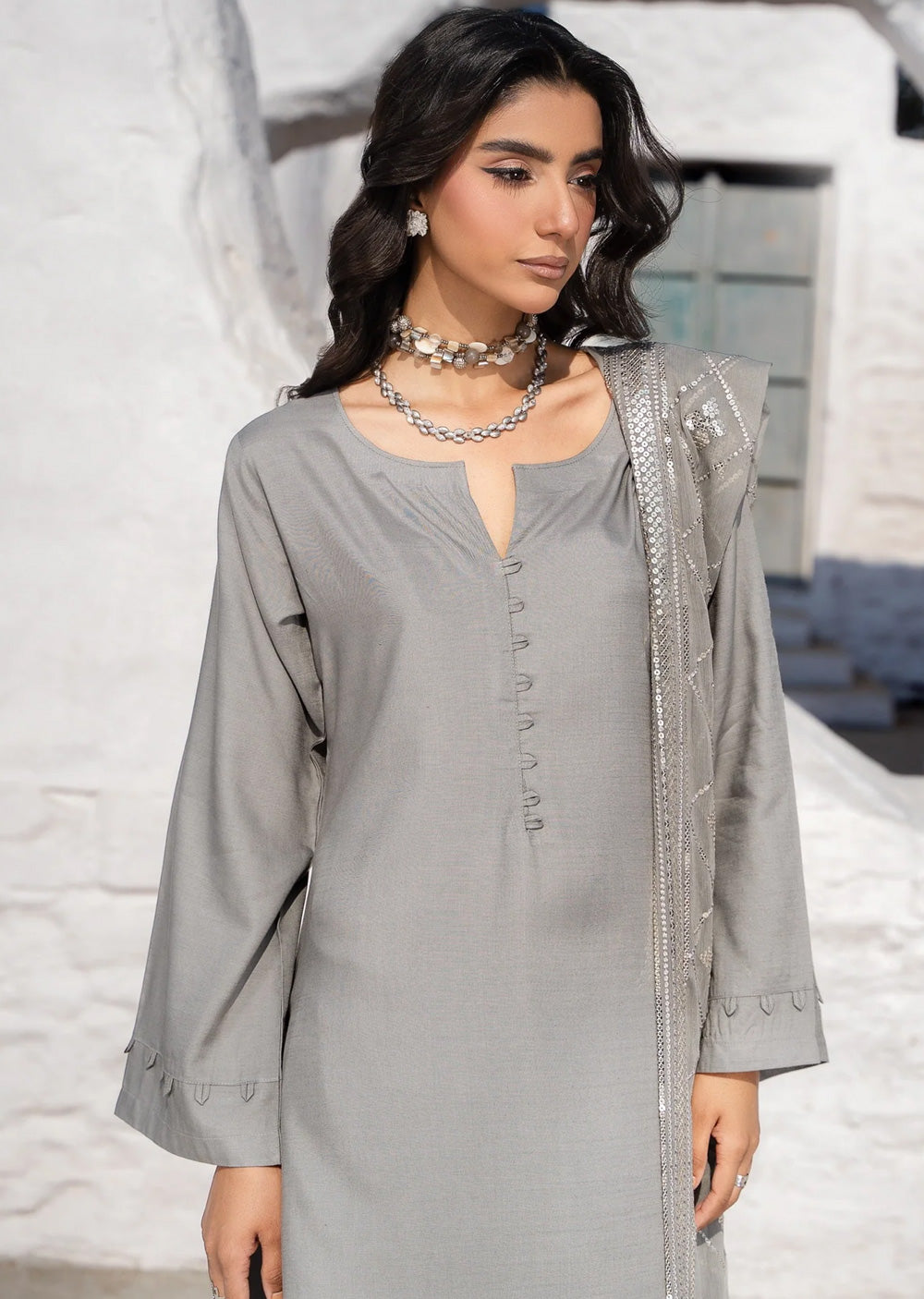 RNDH-05- Grey - Readymade - Rania.H Linen Collection 2025 - Memsaab Online