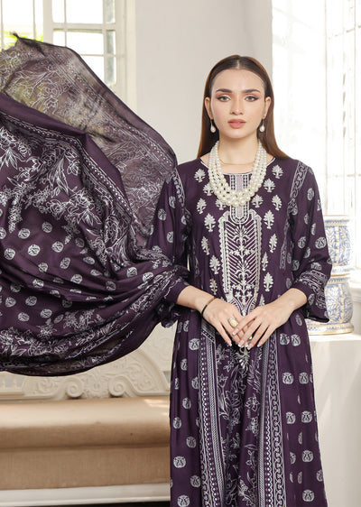 AMT5105 - Purple Readymade Linen Suit - Memsaab Online