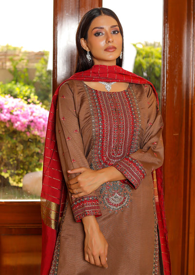 KLD310 Aaria - Brown Readymade Khadi Net Suit - Memsaab Online