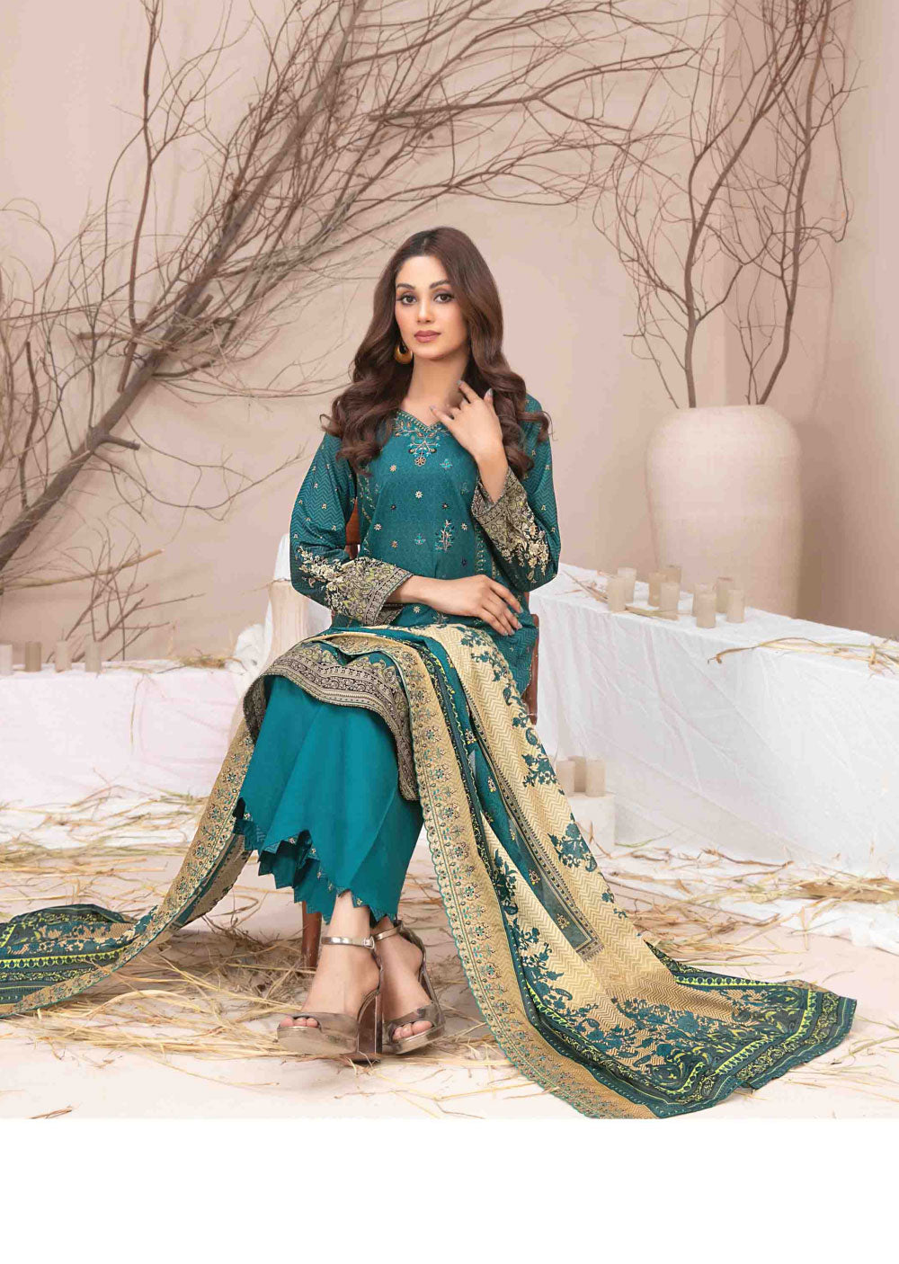 D-2605-R - Readymade - Ursiya Embroidered Lawn by Tawakkal 2024 - Memsaab Online