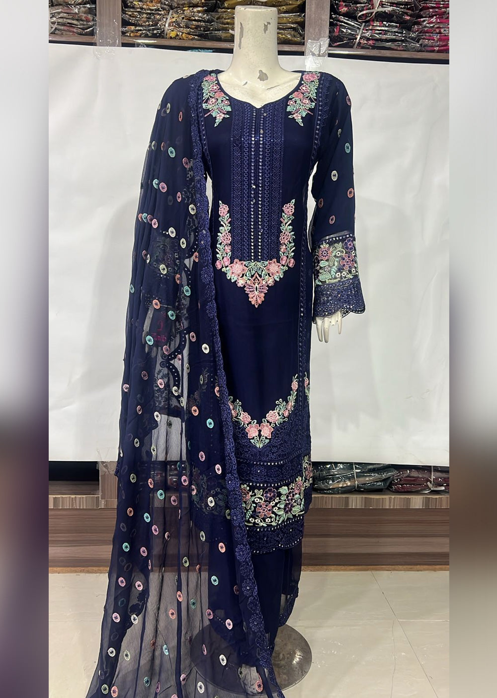 SHAZ9007 Chiffon Embroidered Mummy n Me Suits - Memsaab Online