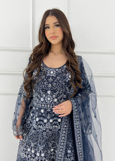 RH2114 Rida - Navy Fancy Net Maxi Dress - Memsaab Online