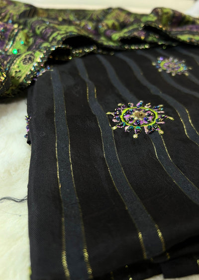 MEM05 - Black - Unstitched pure Cotton silk suit - Memsaab Online