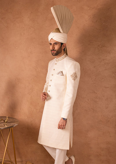 SHR-05 - offwhite - Readymade Mens Sherwani 2024 - Memsaab Online