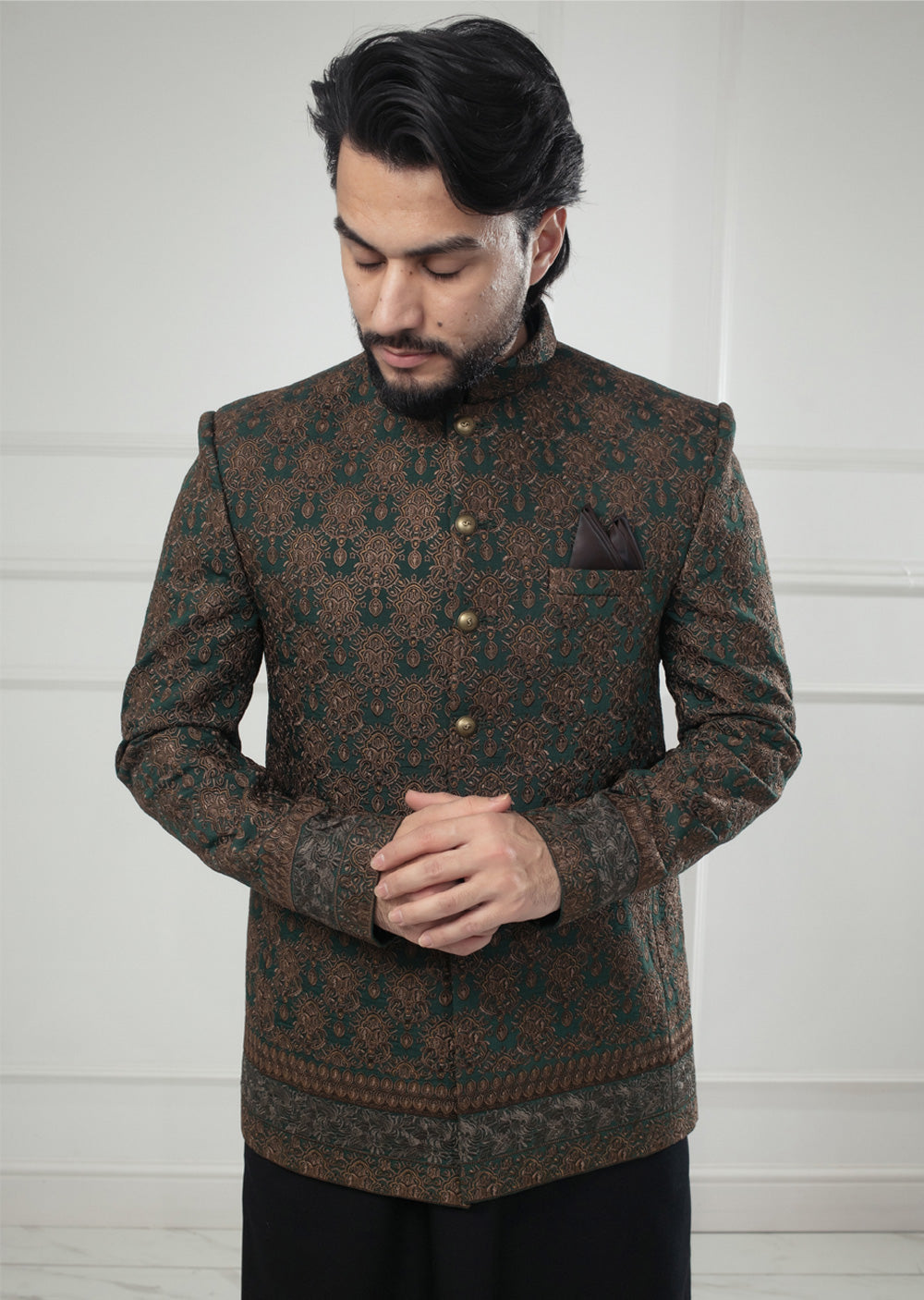 PC-701 - Green Mens Embroidered Prince Coat - Memsaab Online