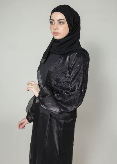 DSL-01 Fatima - Black Jacket Style Abaya Set - Memsaab Online