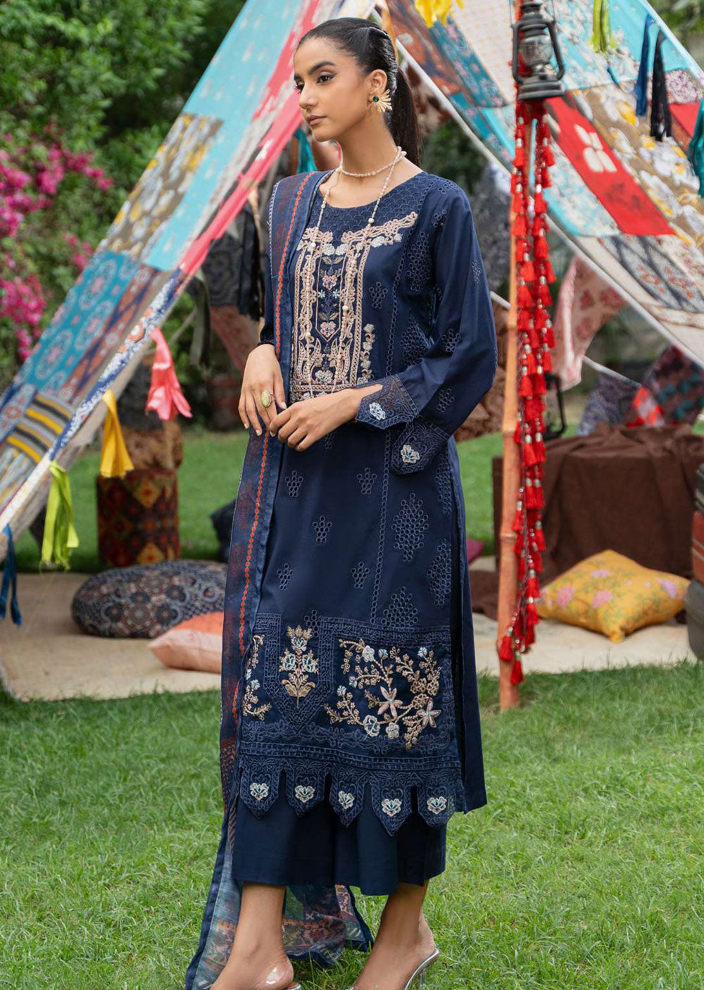 ECK-02 - Sapphire Serenity - Readymade - Eleganza Chikankari Collection by Raniya.H - Memsaab Online