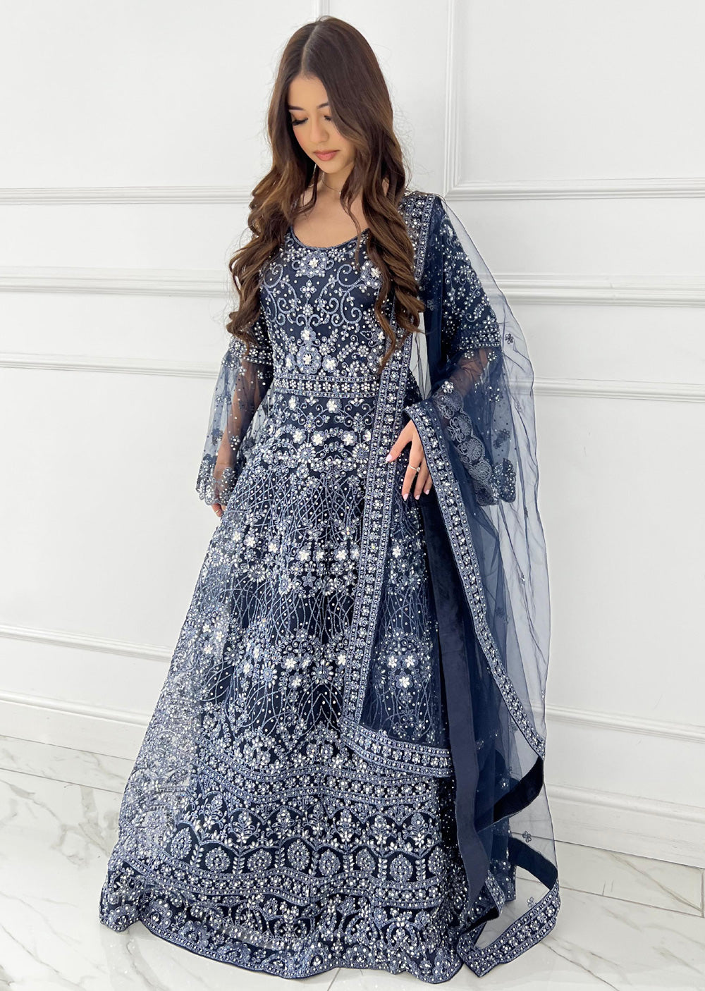 RH2114 Rida - Navy Fancy Net Maxi Dress - Memsaab Online