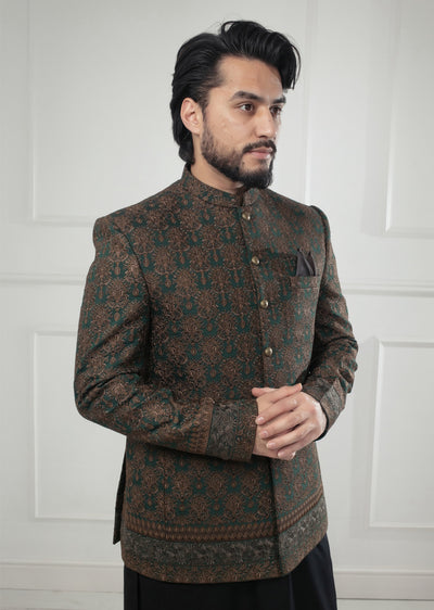 PC-701 - Green Mens Embroidered Prince Coat - Memsaab Online