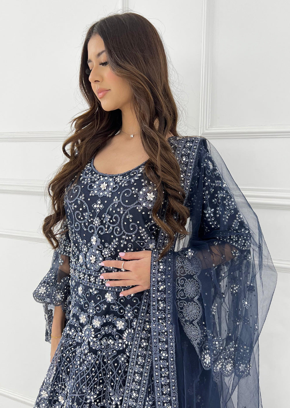 RH2114 Rida - Navy Fancy Net Maxi Dress - Memsaab Online