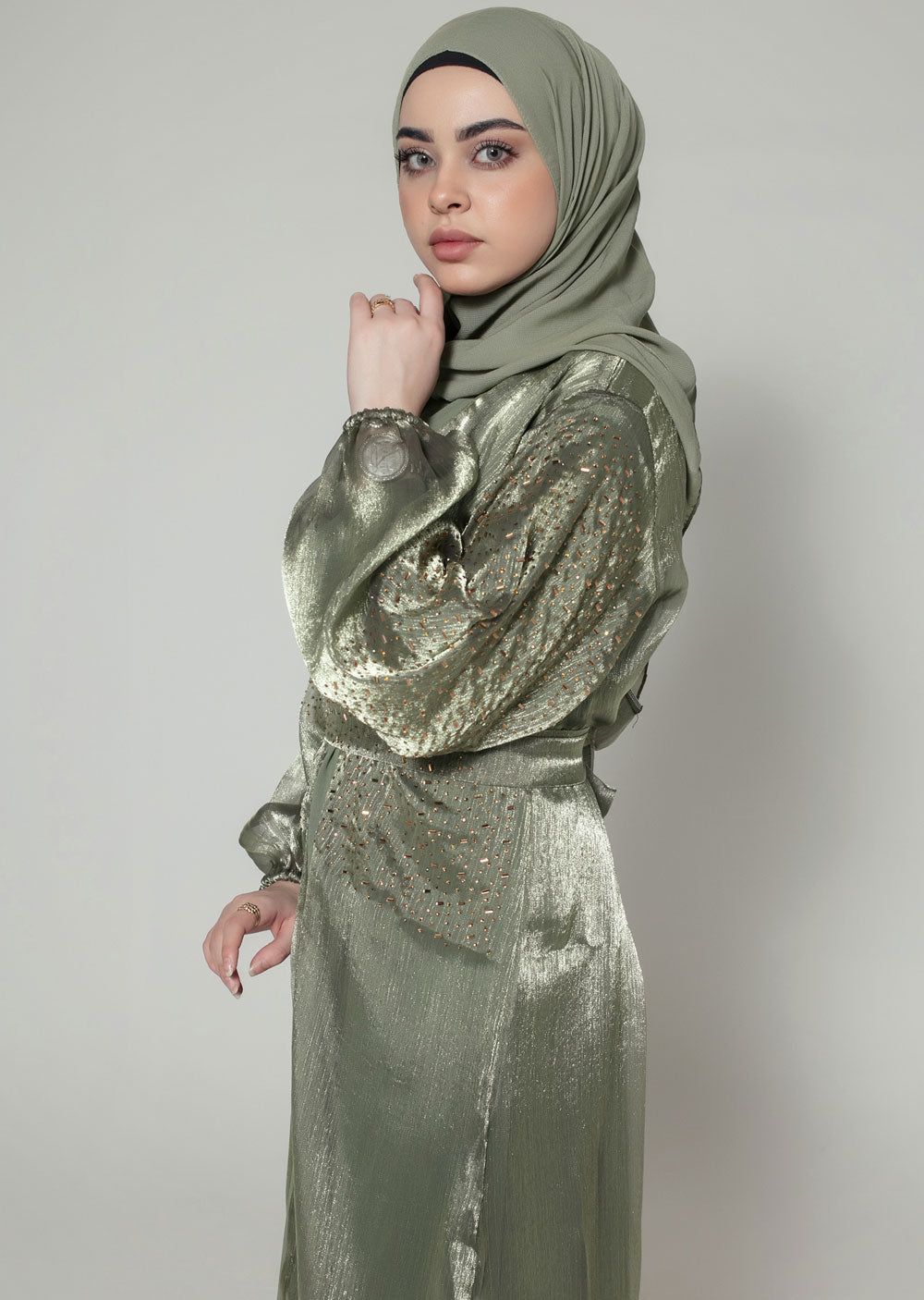 DSL-01 Fatima - Mint Jacket Style Abaya Set - Memsaab Online