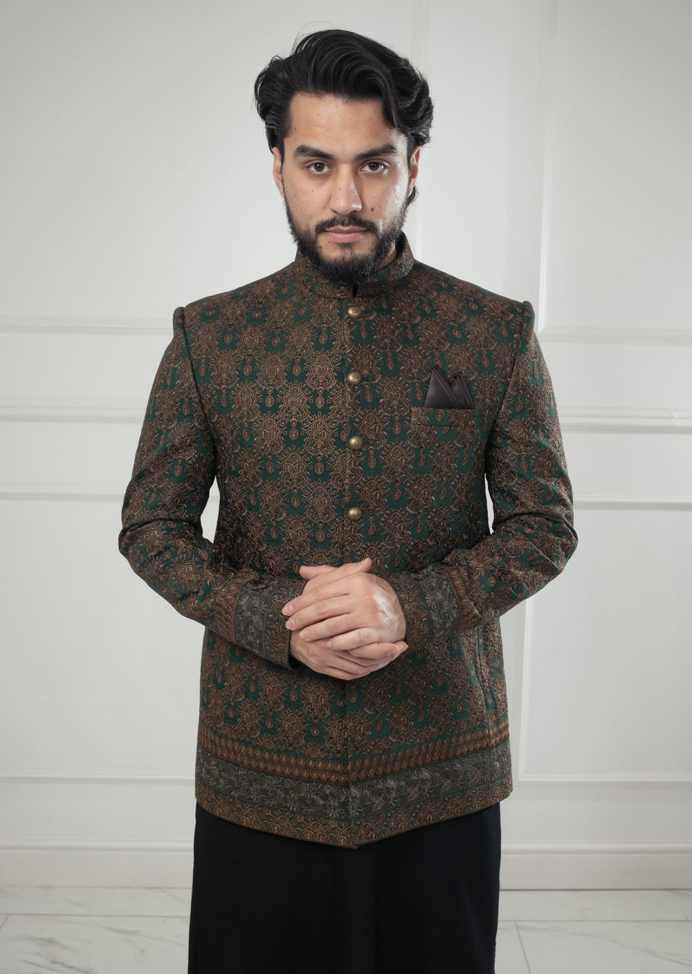 PC-701 - Green Mens Embroidered Prince Coat - Memsaab Online