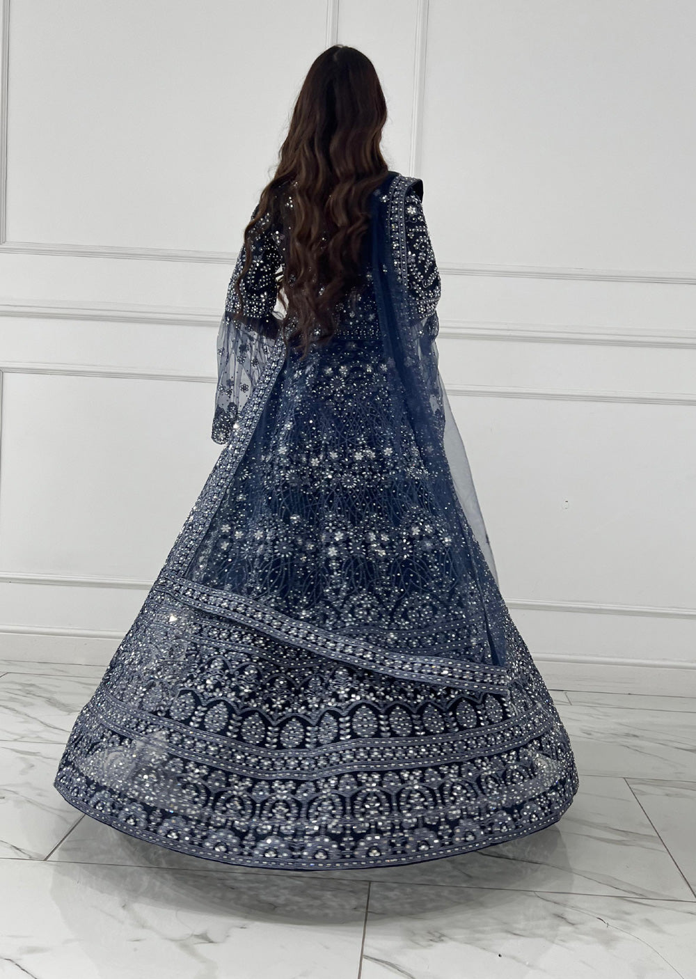 RH2114 Rida - Navy Fancy Net Maxi Dress - Memsaab Online