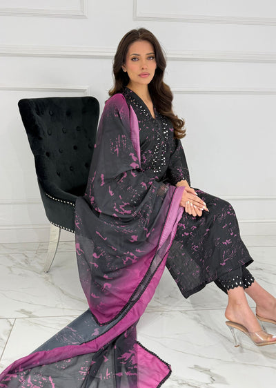 SMR3102 Yumna - Black/Purple Readymade Silk Suit - Memsaab Online