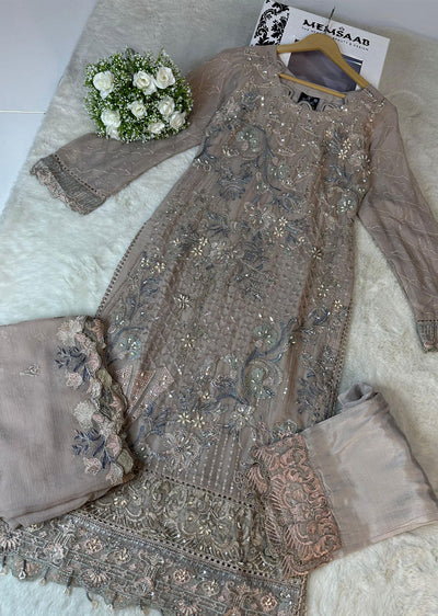 ASK601 Gold Readymade Chiffon Suit - Memsaab Online