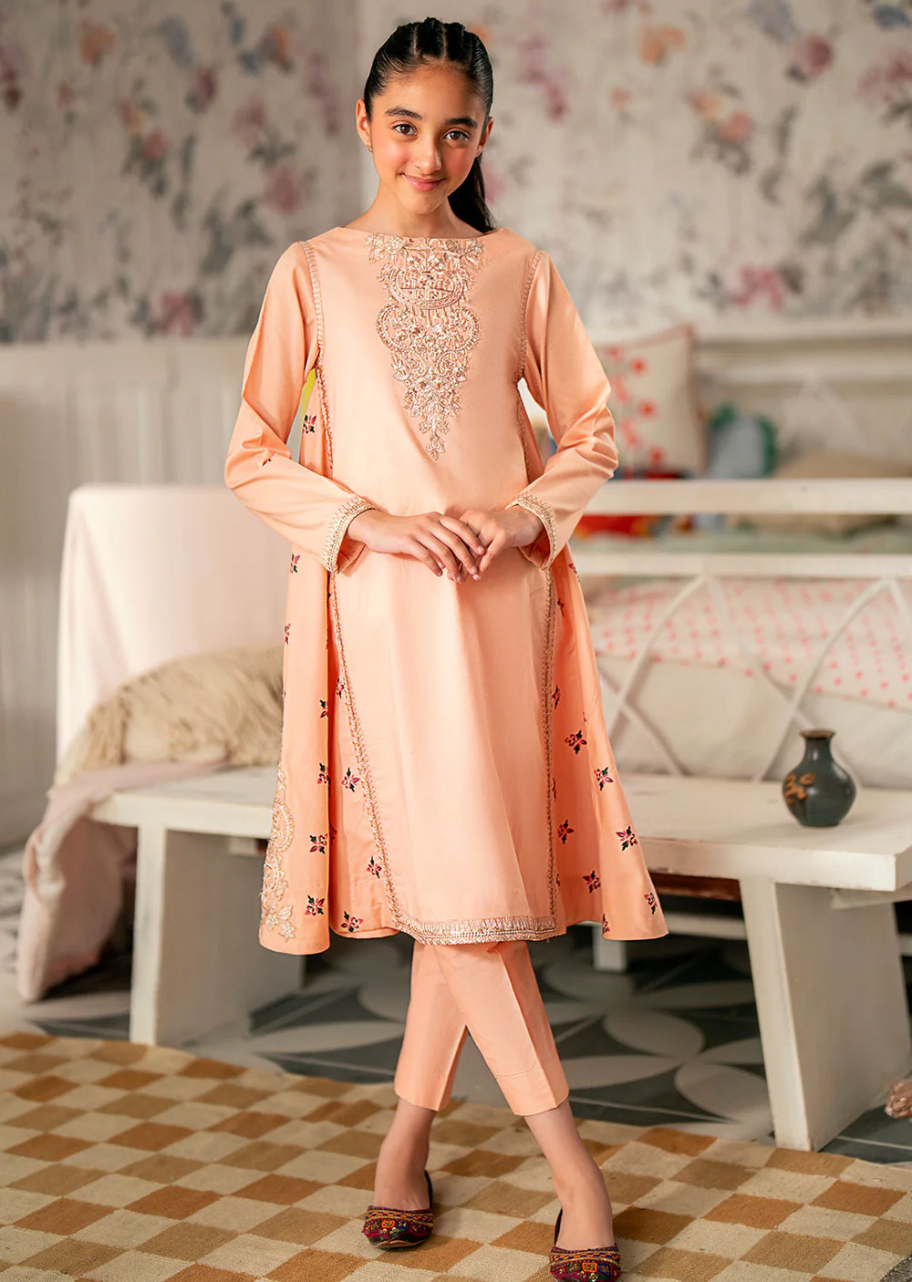 MS-24603 Peach Kids Designer Suit - Memsaab Online