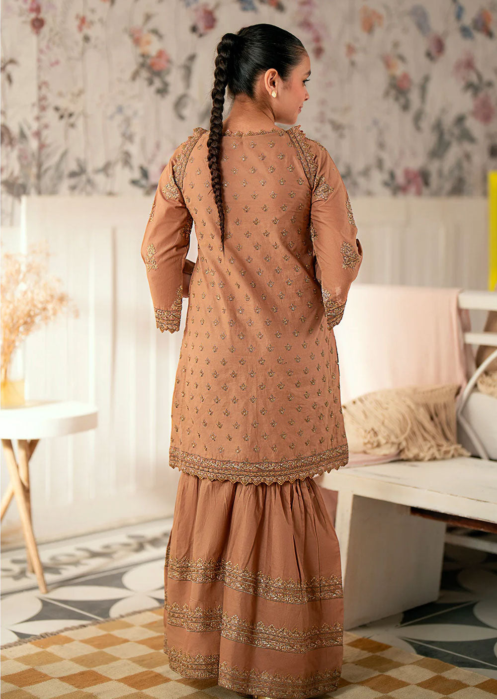 MS-24604 Brown Kids Designer Sharara Suit - Memsaab Online