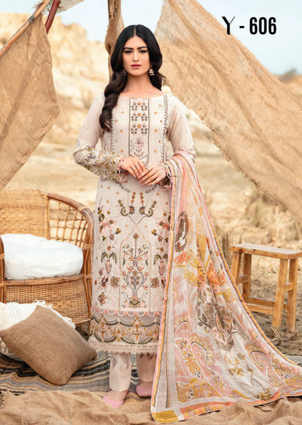 Y-606 - Unstitched - Ramsha Riwayat Luxury Lawn Vol 06 2023 - Memsaab Online