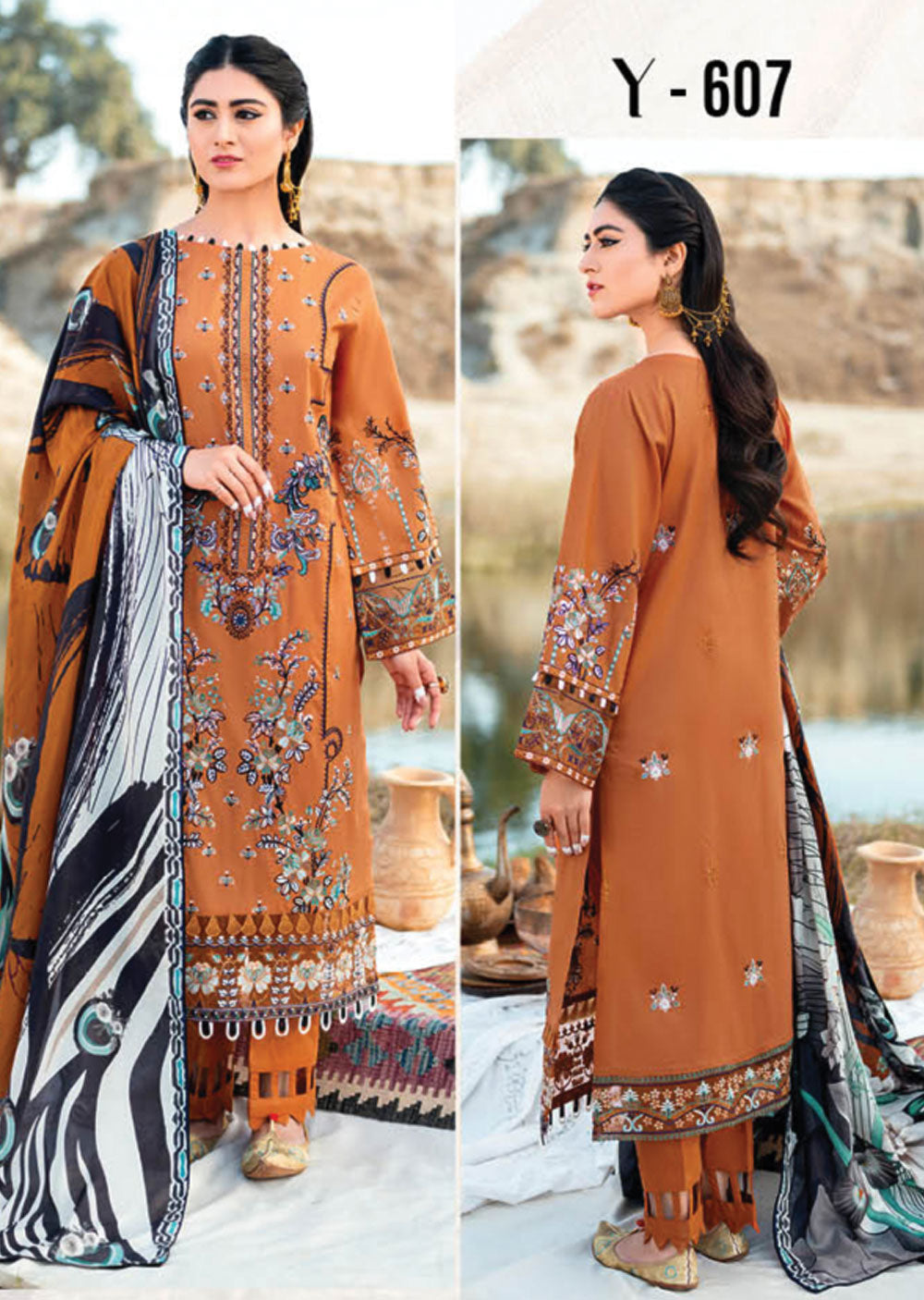 Y-607 - Unstitched - Ramsha Riwayat Luxury Lawn Vol 06 2023 - Memsaab Online