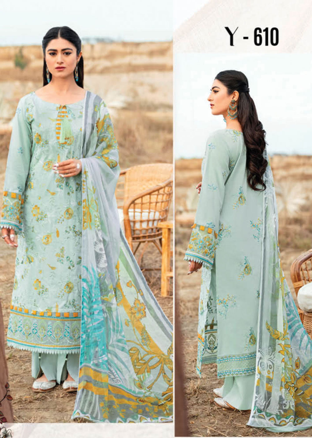 Y-610 - Unstitched - Ramsha Riwayat Luxury Lawn Vol 06 2023 - Memsaab Online