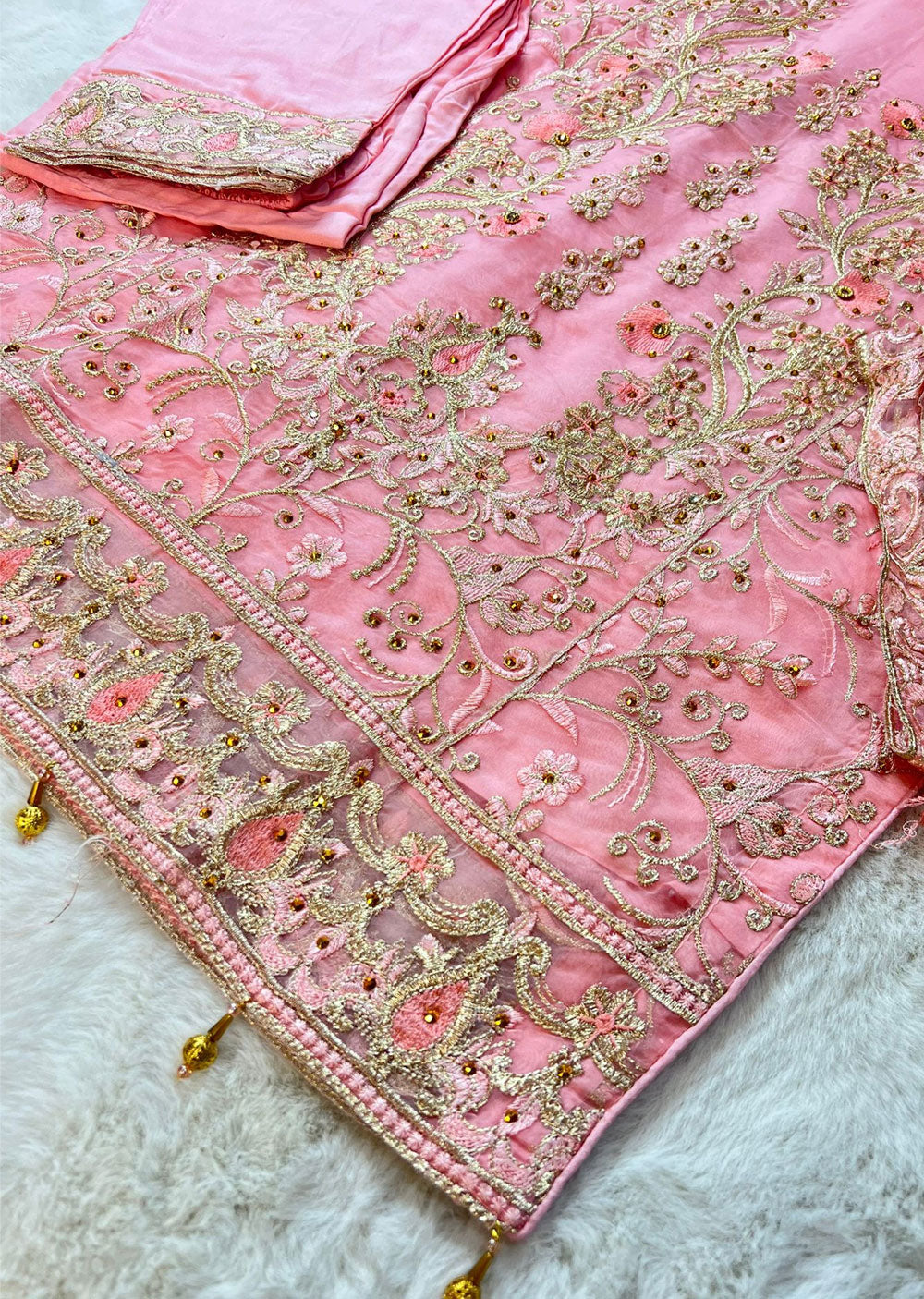 ASK613 Readymade Organza Pink Suit - Memsaab Online