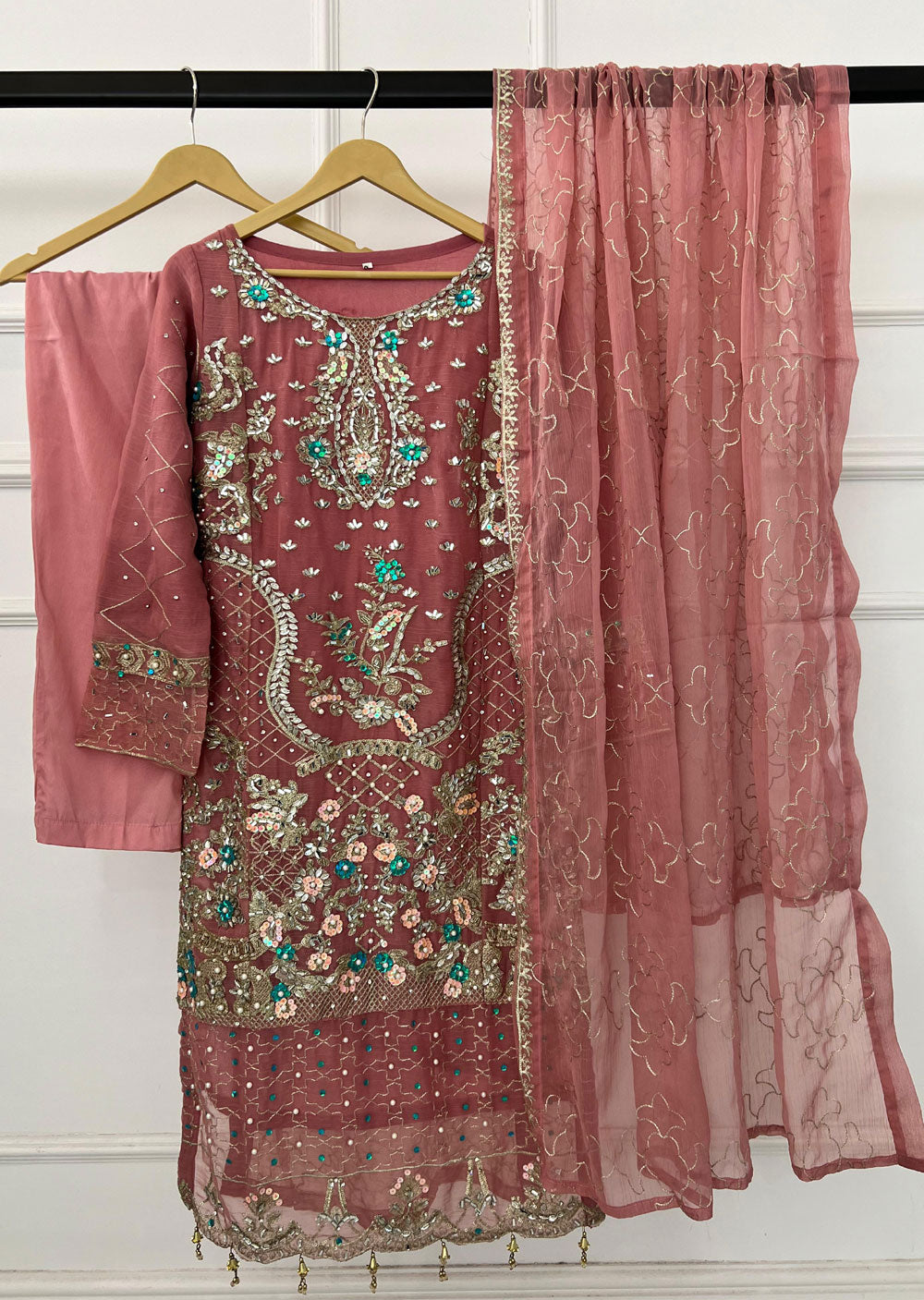 SLM613 Rum - Readymade Pink Chiffon Outfit - Memsaab Online