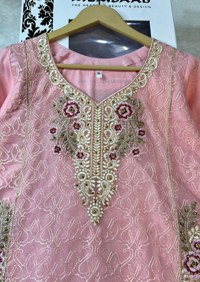 ASK615 Readymade Organza Pink Suit - Memsaab Online