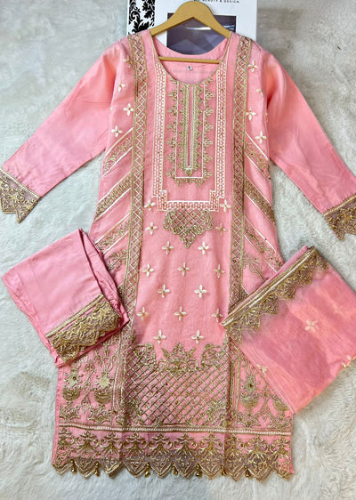 ASK616 Readymade Organza Pink Suit - Memsaab Online