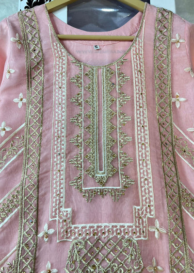 ASK616 Readymade Organza Pink Suit - Memsaab Online