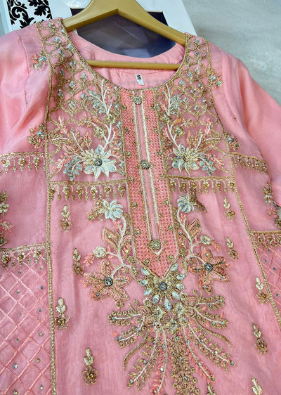 ASK617 Readymade Organza Pink Suit - Memsaab Online