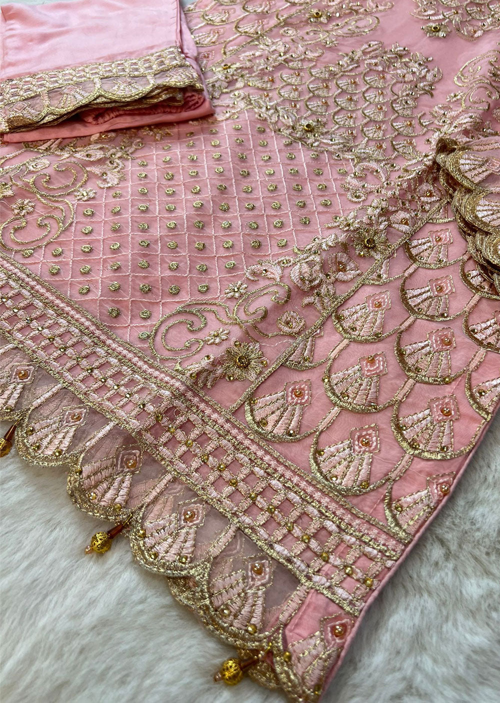 ASK618 Readymade Organza Pink Suit - Memsaab Online