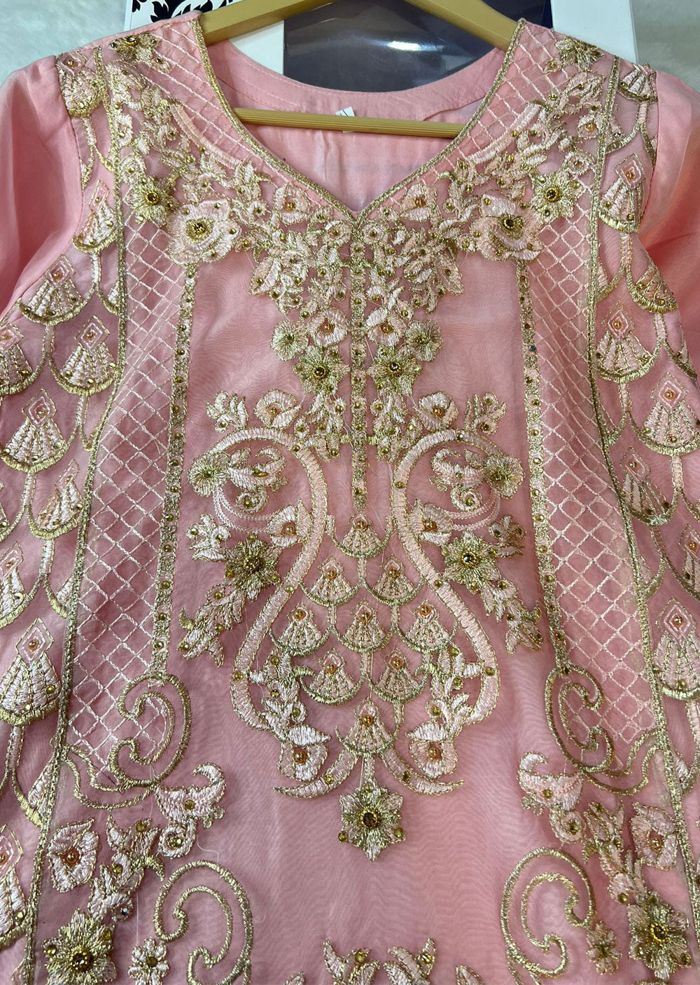 ASK618 Readymade Organza Pink Suit - Memsaab Online