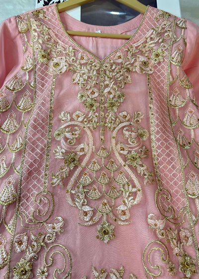 ASK618 Readymade Organza Pink Suit - Memsaab Online