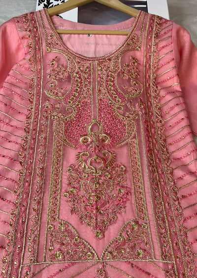 ASK619 Readymade Organza Pink Suit - Memsaab Online