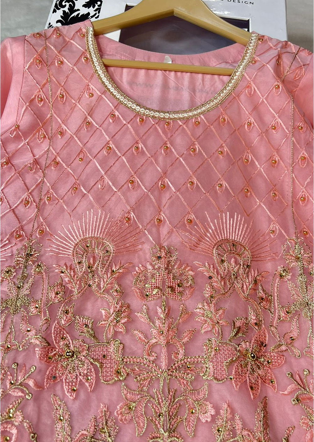 ASK624 Readymade Organza Pink Suit - Memsaab Online