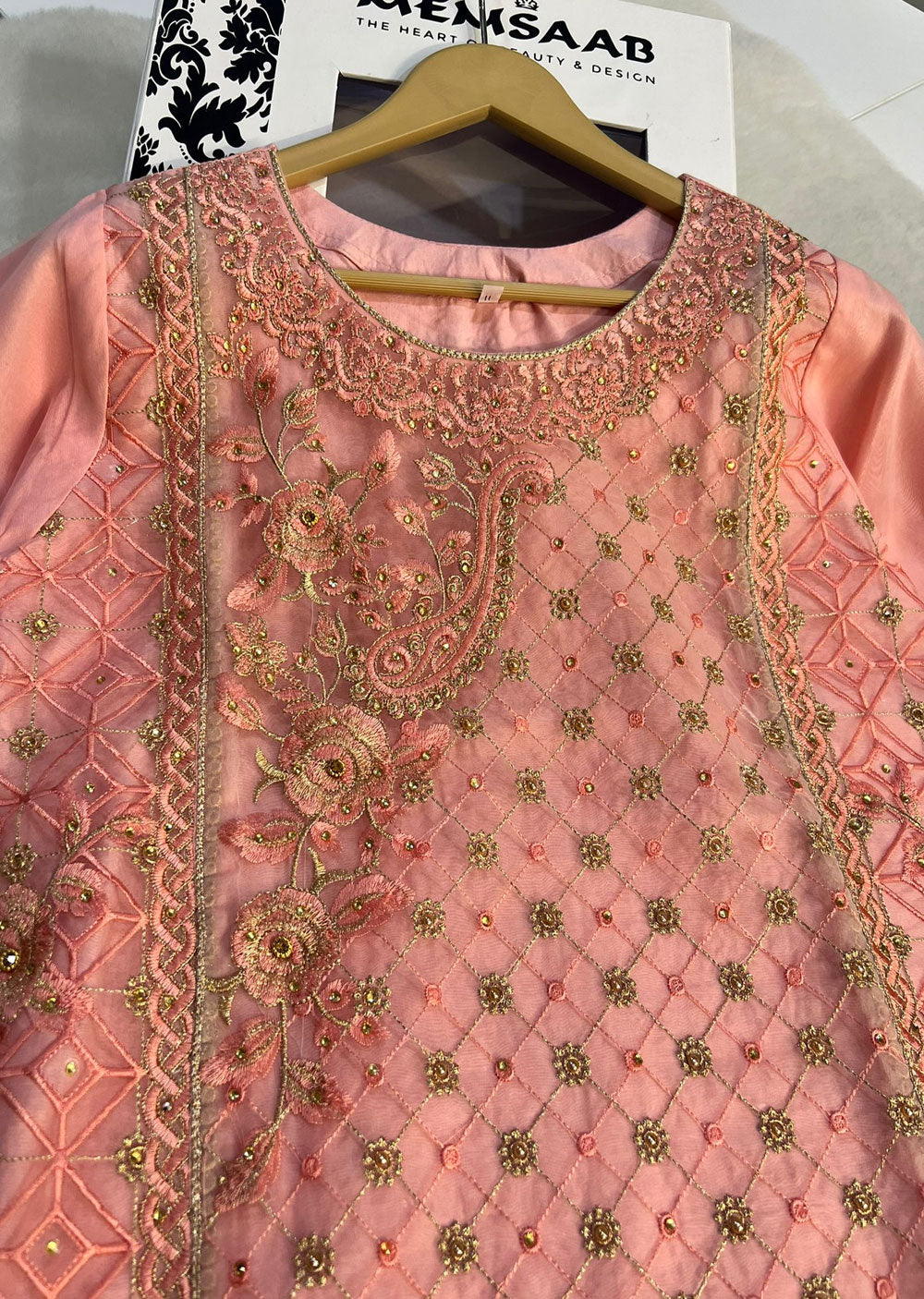 ASK625 Readymade Organza Pink Suit - Memsaab Online