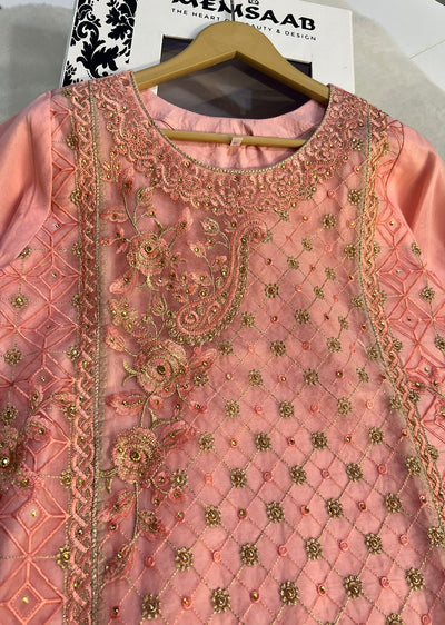 ASK625 Readymade Organza Pink Suit - Memsaab Online