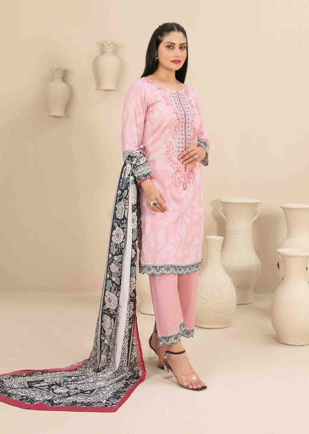 D-3462 - Readymade - Naama Embroidered Lawn By Tawakkal 2024 - Memsaab Online