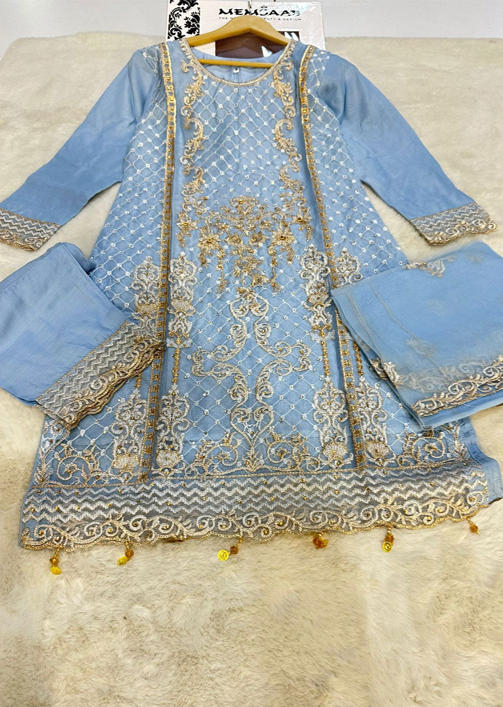 ASK636 Readymade Organza Blue Suit - Memsaab Online