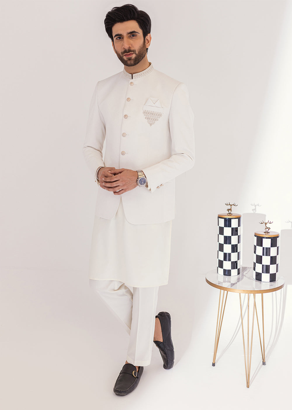 PC-363 - White - Mens Premium Fancy Prince Coat - Memsaab Online