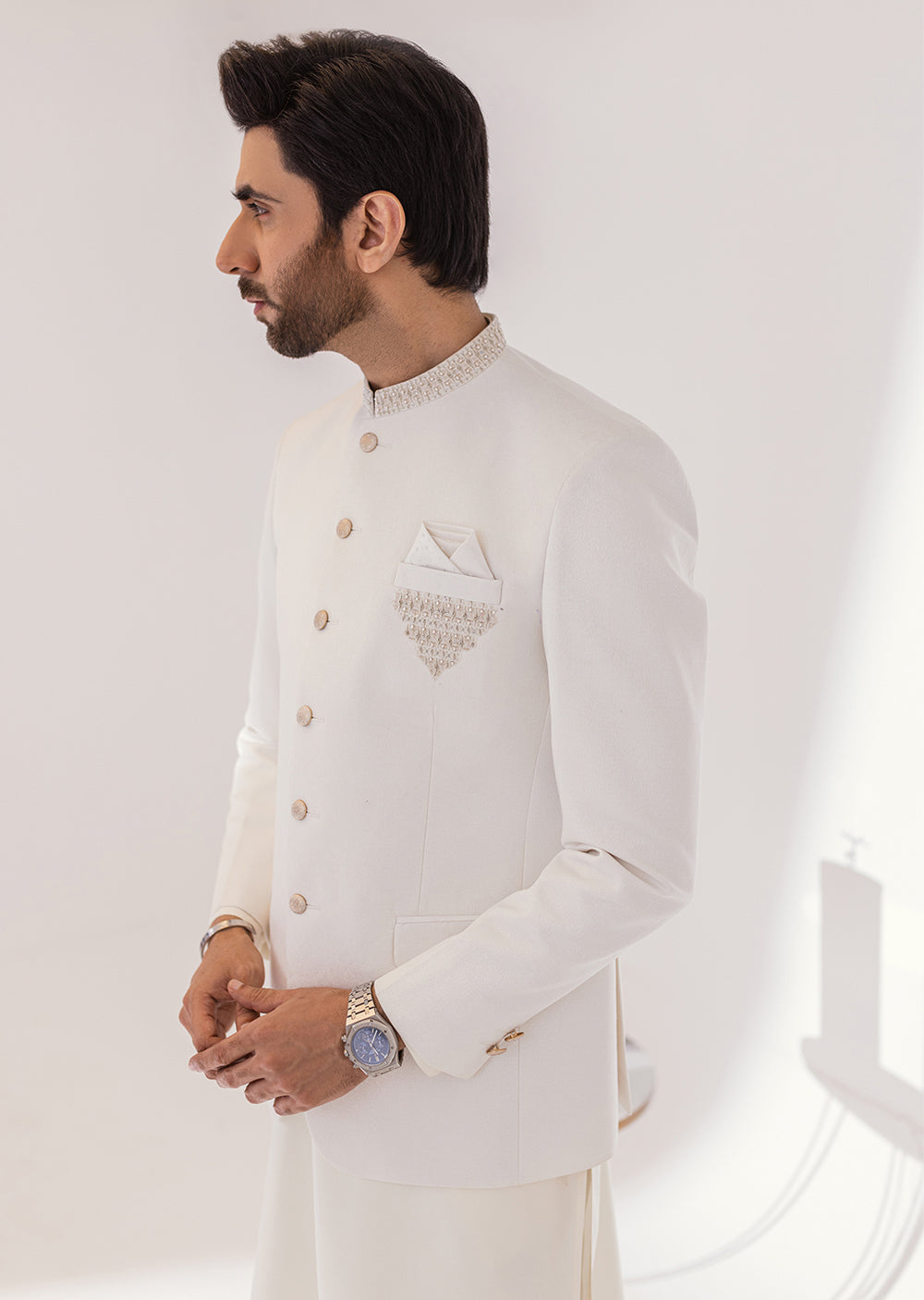 PC-363 - White - Mens Premium Fancy Prince Coat - Memsaab Online