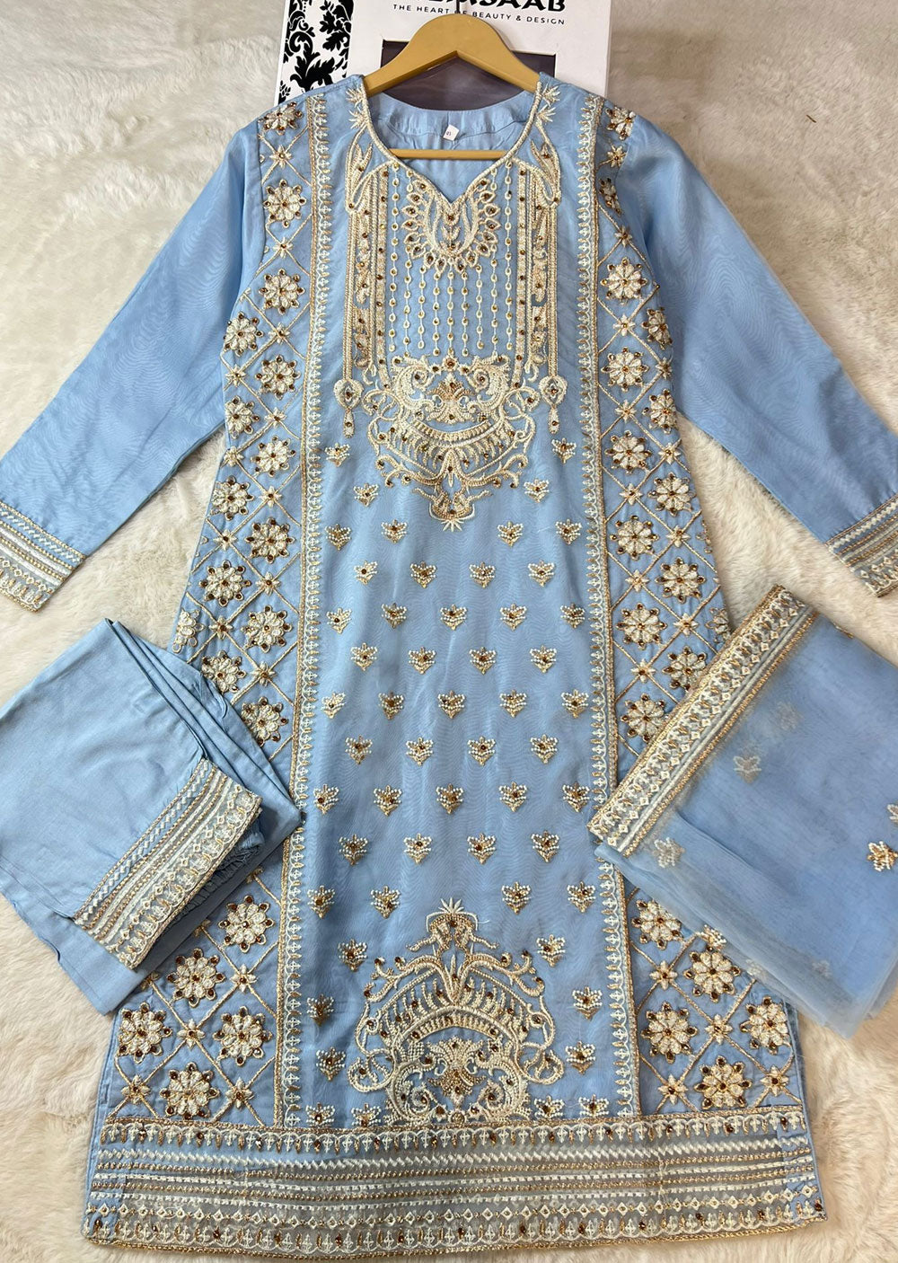 ASK646 Readymade Organza Blue Suit - Memsaab Online