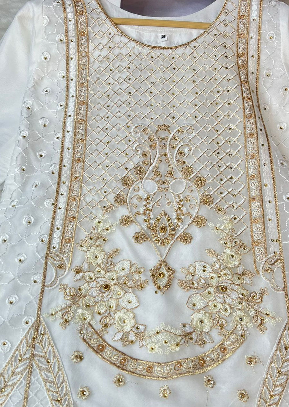 ASK653 Readymade Organza White Suit - Memsaab Online