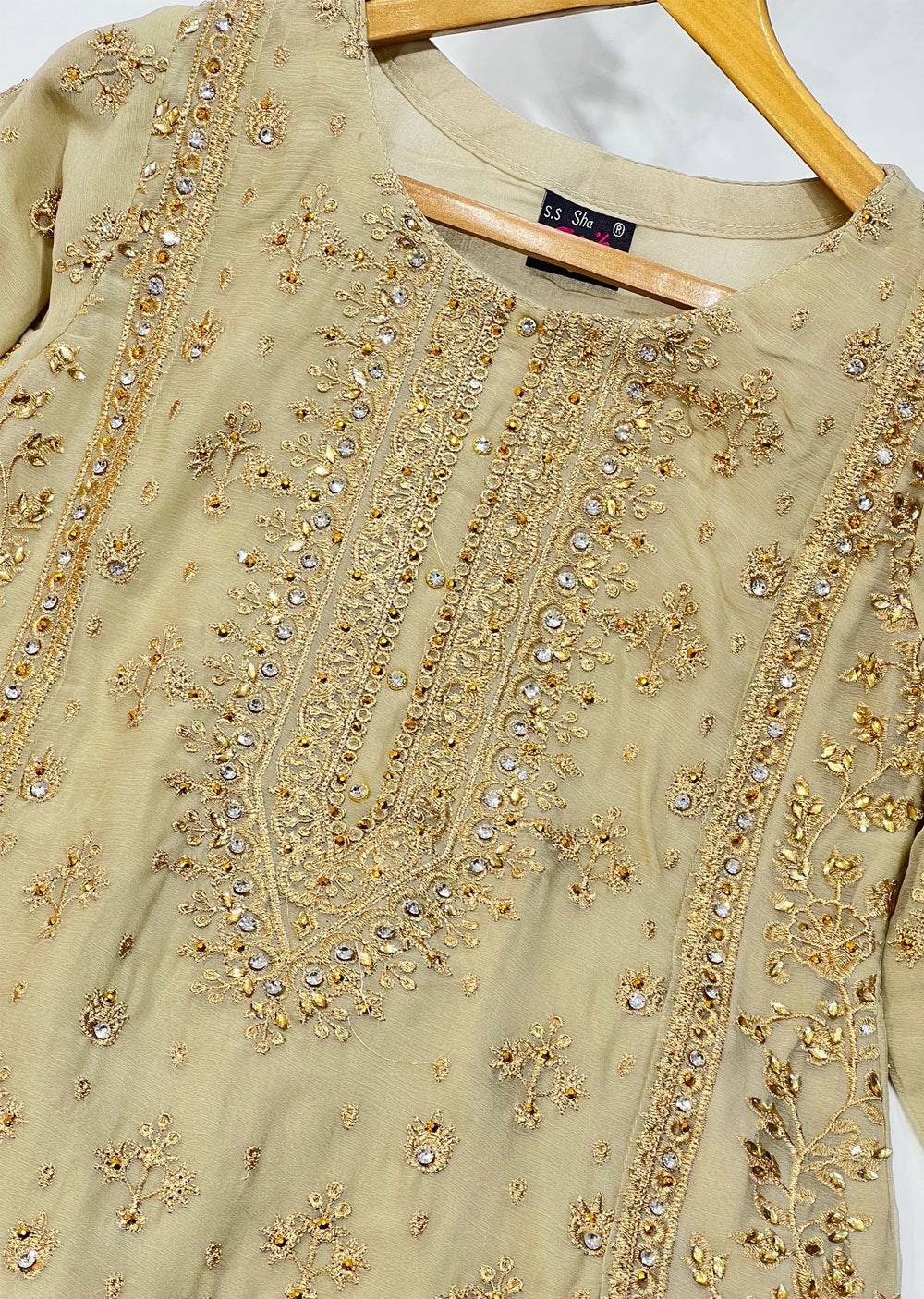 SHAZ6545 Gold Readymade Shararah Mother & Daughter Suit - Memsaab Online