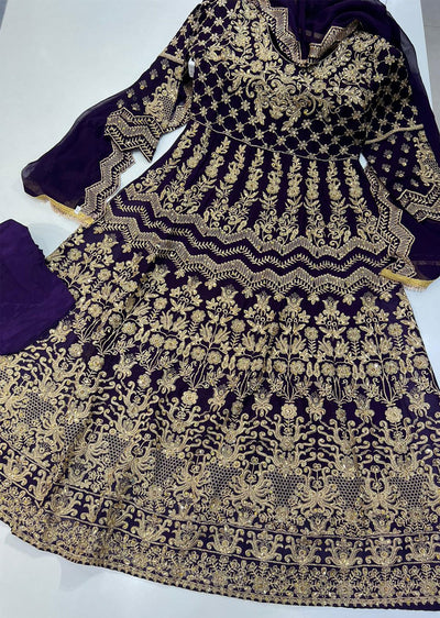 SHAZ6552 Purple Readymade Chiffon Dress - Memsaab Online